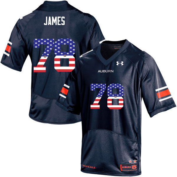 Men's Auburn Tigers #78 Darius James USA Flag Fashion Navy College Stitched Football Jersey